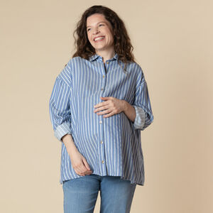 Blauwe gestreepte zwangerschaps- en borstvoedingsblouse met lange mouwen 