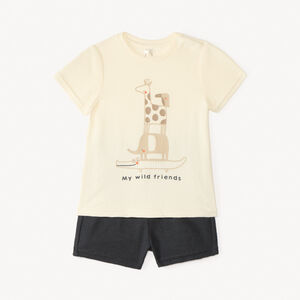 Korte set met t-shirt + shorts van fantasie mesh voor babyjongen 