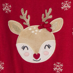 Gebreide jacquard kersttrui met fluwelen voering voor babymeisje 