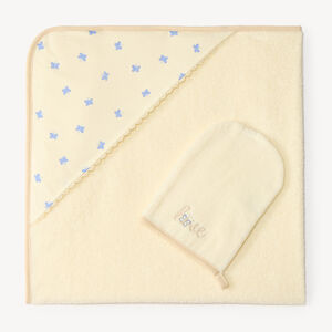 Set de bain cape + gant imprimé papillon pour bébé fille 