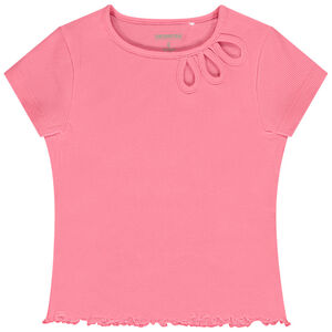 T-shirt manches courtes côtelé et ajouré pour fille 