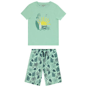 Set 2 pièces t-shirt manches courtes fantaisie + short imprimé tropique pour garçon 