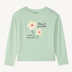T-shirt met lange mouwen met print en fantasierijke haakmotieven voor meisjes 
