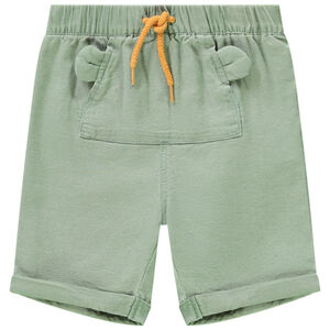 Bermuda uni met speelse kangoeroezak voor jongen 