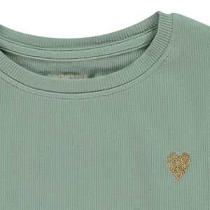 T-shirt manches longues côtelé broderie cœur doré pour fille 