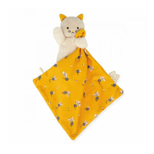 Doudou chat avec carré douceur jaune 