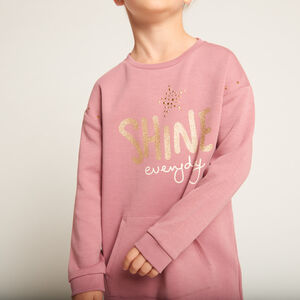 Robe sweat molletonnée à poche kangourou pour fille 