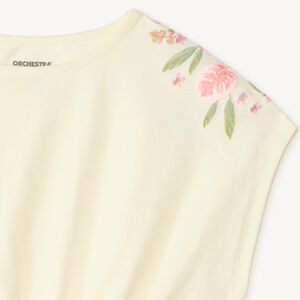 T-shirt manches courtes oversize crop top avec fleurs brodées pour fille 