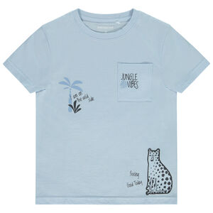 T-shirt met korte mouwen met patroon van een katachtige en een zak voor jongens 