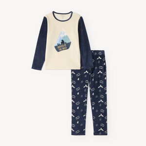 Pyjama in fluweel met berenprint en lange bedrukte broek 