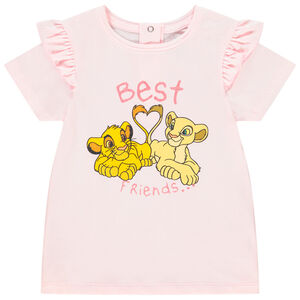 T-shirt in biokatoen met korte mouwen en opdruk van Simba en Nala (Disney), voor babymeisjes 