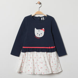 Robe maille manches longues effet 2-en-1 print chat pour bébé fille 