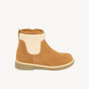 Bruine meisjesboots met rits en schapenvacht inzet. 