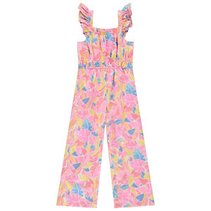 Lange jumpsuit in viscose voile met bloemen voor meisjes 