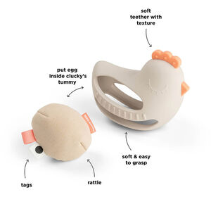 Jouet de préhension et dentition avec hochet Clucky Sable 