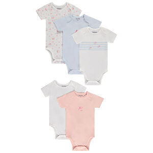 Lot de 5 bodies manches courtes fantaisie pour bébé fille avec ouvertures différentes selon l'âge 