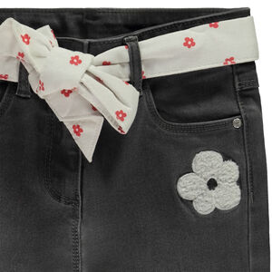 Jean slim avec ceinture fleurie à nouer fille 