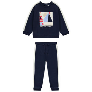 Joggingensemble fleece met zeilbootprint voor baby jongen 