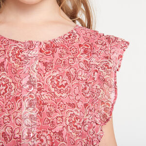 Robe manches courtes volanté et imprimé rose pour fille  