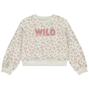 Sweat molleton imprimé avec puff print pailleté pour fille 