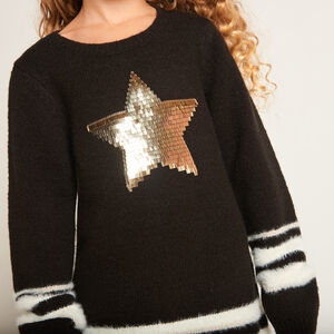 Gebreide jurk met sterpailletten voor meisjes in zwart 