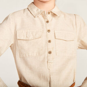 Robe style chemise à manches longues + ceinture fille 