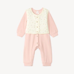 Set van 2 delen, jumpsuit en mouwloos vest met fantasiepatronen. 
