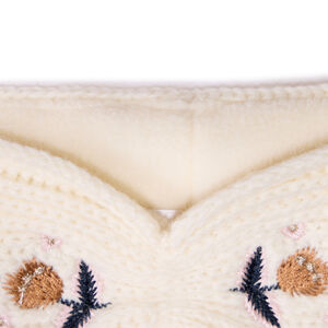 Gebreide hoofdband met geborduurde bloemen en microfleece voering voor babymeisje 