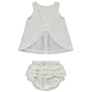 Kort 2-delig seersucker set met tuniekhemdje en bloomer met vogels- en bloemenprint voor meisjes 