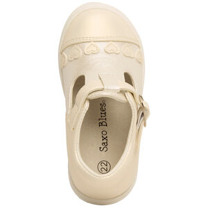 Salomés effet cuir nacré avec patchs cœurs pour bébé fille 