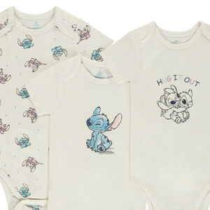Lot de 3 bodies manches courtes Stitch Disney pour bébé (ouvertures différentes selon l'âge) 