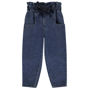 Jeans paperbag in denim met fantasie riem voor meisjes 