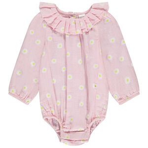 Barboteuse manches longues imprimé marguerites pour bébé fille 