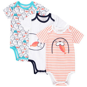 Lot de 3 bodies manches courtes imprimé morse pour bébé garçon 
