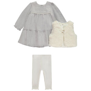 Ensemble robe fantaisie + gilet et caleçon pour bébé fille 