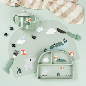 Assiette avec ventouse et compartiments Playground vert 