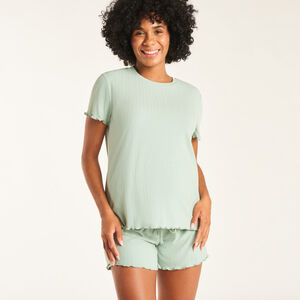 Loungewear set met korte mouwen t-shirt + short met zwangerschapsband. 