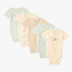 Set van 5 korte mouwen rompertjes met autothema voor baby jongens (verschillende openingen afhankelijk van de leeftijd) 