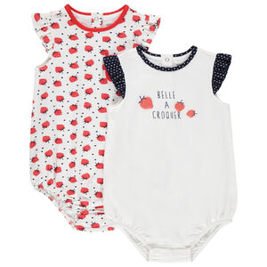 Set van 2 korte katoenen jumpsuits met aardbeienprint meisjes 