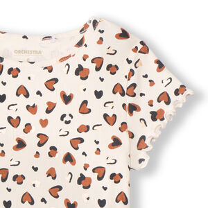 T-shirt manches courtes côtelé imprimé cœurs tachetés fille 