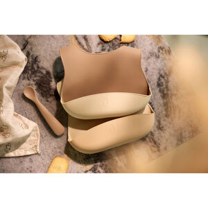 Set van 2 slabbetjes silicone et opvangbakje Natural Shades 