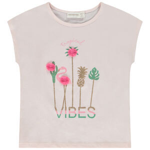 T-shirt manches courtes forme boîte print pailleté fille 
