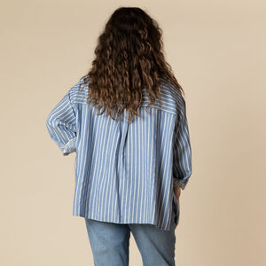 Blauwe gestreepte zwangerschaps- en borstvoedingsblouse met lange mouwen 