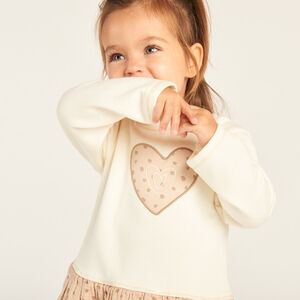 Robe bi-matière effet 2 en 1 à pois pour bébé fille 