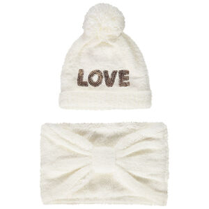 Set van bont effect muts met pailletten + snood voor meisjes 