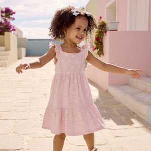 Jurk met korte mouwen bedrukt in cloqué mesh voor baby meisjes 