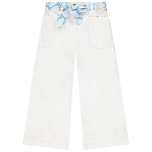Pantalon uni en toile avec ceinture fantaisie à nouer pour fille  