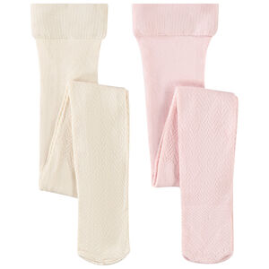 Lot de 2 collants fins en pointelle fantaisie pour bébé fille 