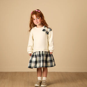 Robe effet 2 en 1 bi-matière à carreaux pour fille 