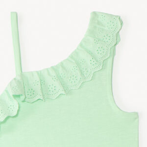 Asymmetrische schoudertop met Engelse borduursels voor meisjes 